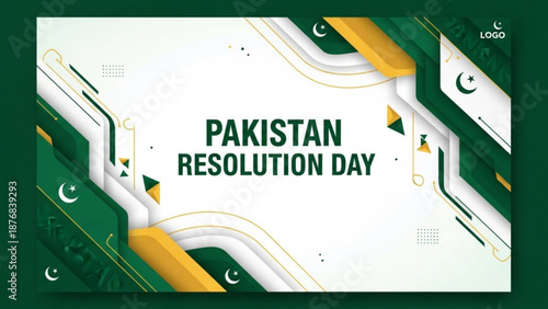Pakistan Resolution Day Celebration with Green and White Theme, Pakistani Flag Elements