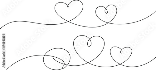 Continuous heart line design, romantic swirl illustration, minimalist love sketch, decorative valentine art, elegant black line hearts, wedding graphic