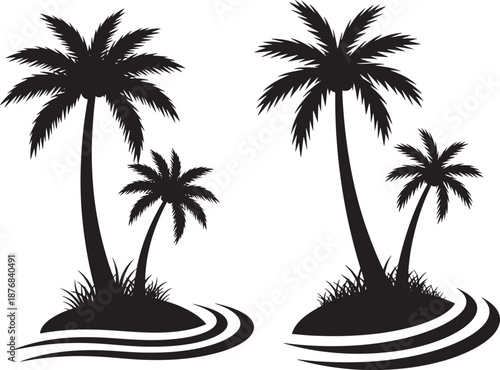 Tropical palm trees silhouette on small islands