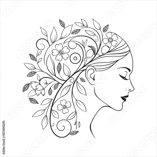 Woman with flowers in hair  vector