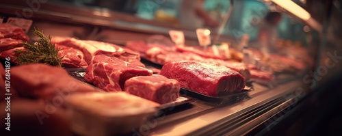 Fresh Meat Display - A Butchers Showcase of Quality Cuts.
