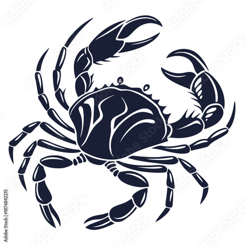 Bold crab silhouette designed for t-shirt prints and apparel graphics. Clean flat vector style ensures excellent print quality on clothing and merchandise.