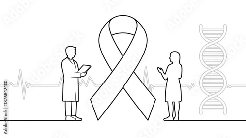 Doctor and patient discussing health with awareness ribbon Vector