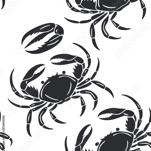 Crab silhouette designed as a pattern element for coastal textiles, wallpapers, packaging, and decorative backgrounds.