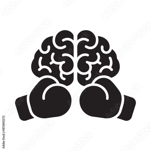 brain with boxing gloves on a white background