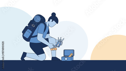 Adventure Preparedness Showing Hiker Applying First Aid On Outdoors Trip