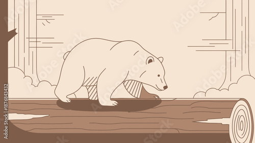 Abstract Bear Crossing Log Illustration For Wildlife Conservation Theme