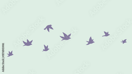 Abstract Silhouette Of Birds Flying Freely In The Sky With Copy Space