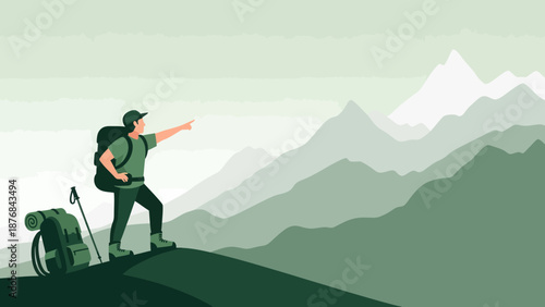 Adventure Seeker Exploring Majestic Mountain Ranges With Hiking Backpack