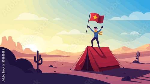 Achieving Ambition Victorious Journey Camping Adventure With Triumph Flag