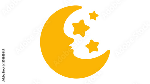 Golden Celestial Dream: A whimsical illustration of a crescent moon adorned with a sleeping face, accompanied by twinkling stars, creating a dreamlike ambiance.