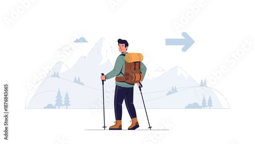 Active Lifestyle Adventure Man Trekking Through Snowcapped Mountains Destination