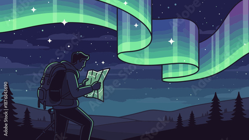 Adventurer Charts A Course Under The Aurora Borealis In Nature Landscape