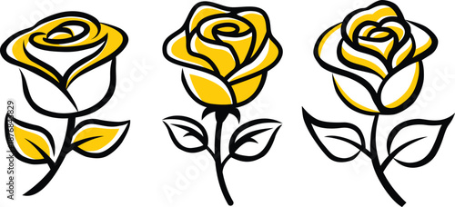 Golden Rose Flower Logo Collection in Minimal Vector Style.