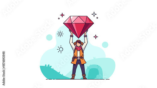 Adventurer Discovered Huge Diamond Gemstone Treasure With Sparkles In Landscape