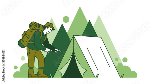 Adventurer Establishes Campsite Amidst Verdant Peaks For Exploration And Rejuvenation
