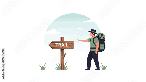 Adventure Awaits Exploring Nature Trail With Backpacking And Direction Sign