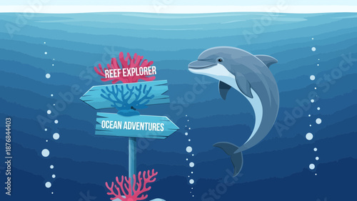 Adventure Awaits Undersea With Friendly Dolphin In Clear Ocean Water