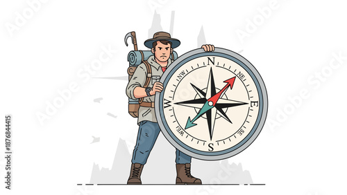Adventurer Holding Compass Illustration For Travel And Exploration Design Elements