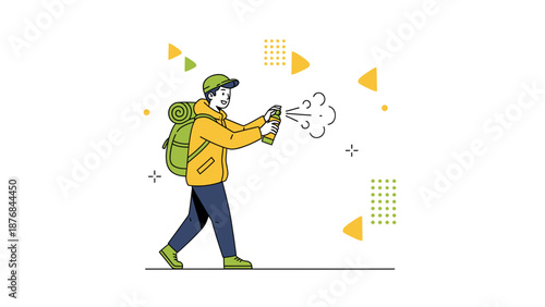 Adventure Awaits Tourist Protecting From Insects Spraying Repellent Outdoors