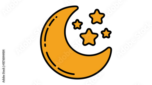 Moon and Stars: A warm-toned crescent moon shines with its sparkling stars, symbolizing serenity, dreams, and the quiet beauty of the night sky.