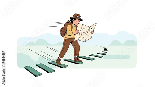 Adventurer Navigating A Stone Path Using A Treasure Map