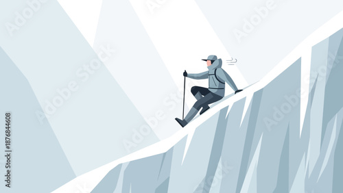 Adventurer On Glacial Terrain Challenges Overcoming Obstacles And High Altitude