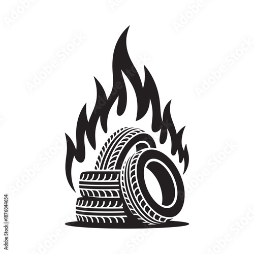 Burning tires a graphic illustration of destruction and fiery automotive elements