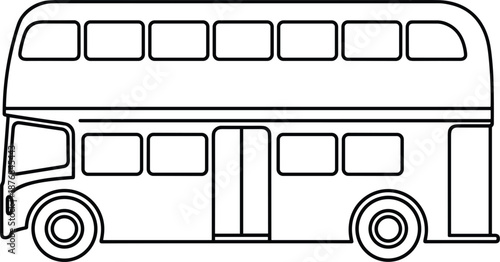 Double decker bus line art vector illustration isolated on white background for London travel city transport and tourism.