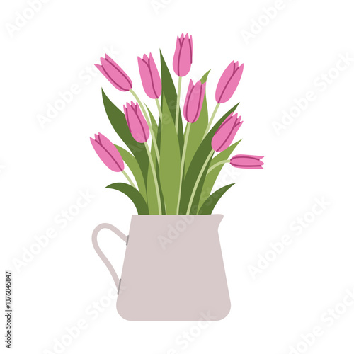 Yellow tulip flower arrangement in ceramic vase, spring floral home decor