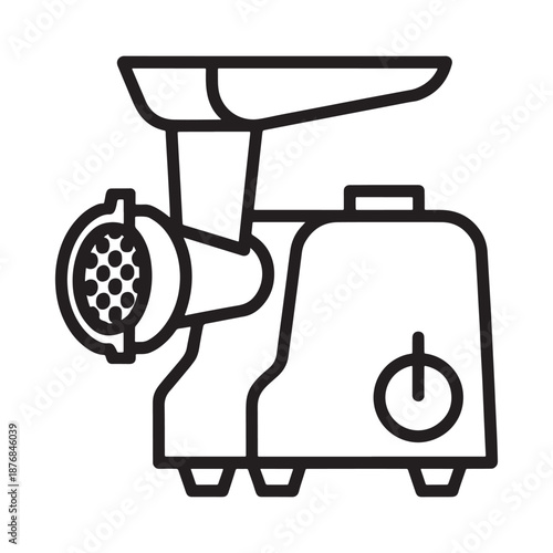 Simple black and white line drawing of a kitchen meat grinder appliance