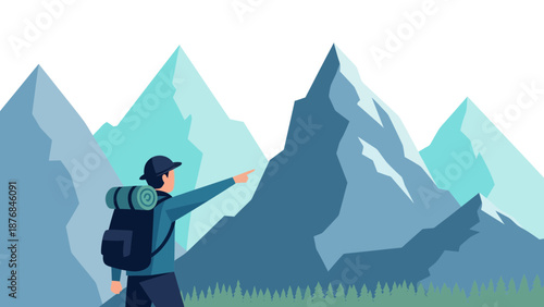 Adventurer Reaching Scenic Mountain Peaks Exploring New Territories Expedition