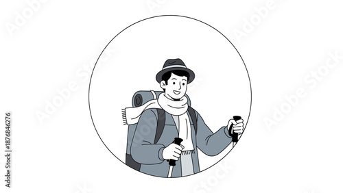 Adventurous Hiker Illustration Ready For Outdoor Trekking And Backpacking Trip