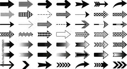 PrintArrow icon silhouette collection, graphic design vector illustration, directional symbol outline art, navigation pointer sketch set, abstract decorative element pack