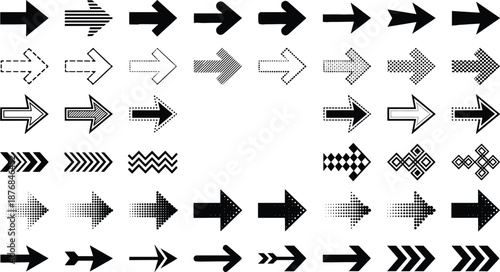 PrintArrow silhouette collection illustration, graphic design vector set, navigation pointer icon outline, abstract decorative direction sketch art pack