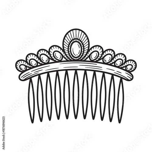 Elegant hair comb with ornate details and a central gemstone design