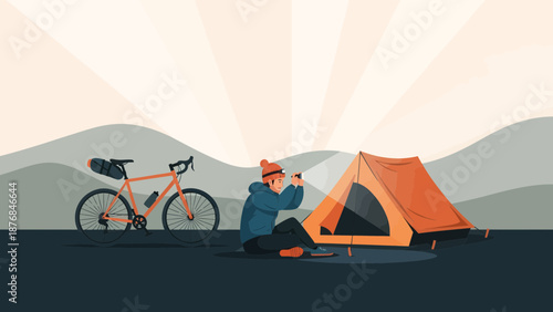 Adventures In The Wilderness During A Cycling And Camping Trip Outdoors