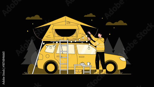 Adventures Under Stars A Car Rooftop Tent Scene With Cozy Night Vibes