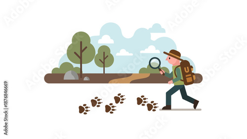 Adventures Of A Young Explorer Tracking Animal Footprints In The Wilderness