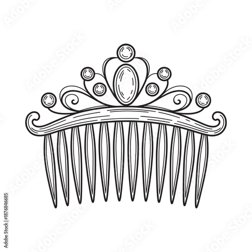 Elegant crown comb illustration a delicate detailed black and white drawing