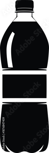 Plastic beverage bottle filled black monochrome icon vector silhouette graphic soda soft drink carbonated refreshment container image