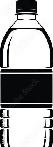 Transparent liquid water bottle reflection icon monochrome vector graphic isolated beverage container silhouette black label area design