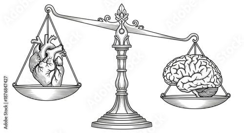 Balance Scale Weighing Heart and Brain Logic Emotion Decision Psychology Ethics