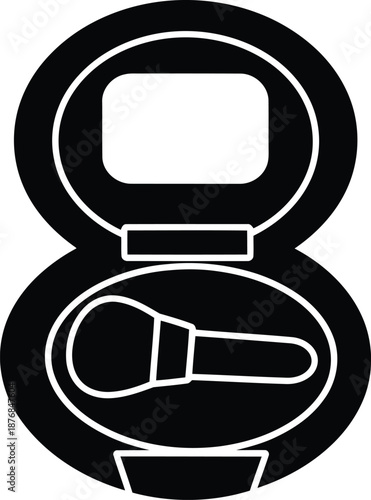 Vector silhouette of blusher compact featuring rectangular mirror and horizontal brush inside case for beauty design project