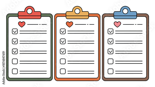 Three colorful clipboards with checklists Vector