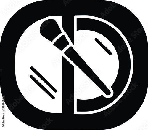 Open square compact powder box with mirror and makeup brush displayed on a clean white surface