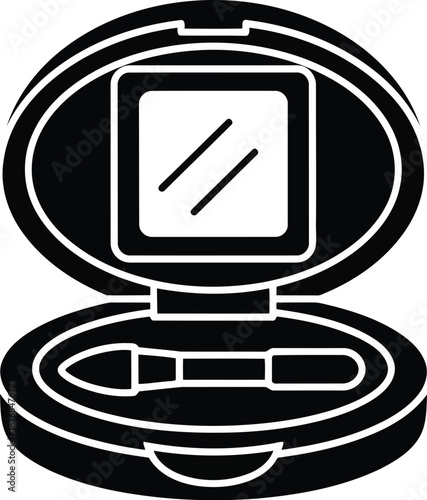 Makeup powder compact icon vector illustration graphic silhouette beauty product design element black and white symbol
