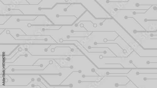 Minimalist light grey circuit board background with flat monochrome technology lines and connection points for electronic hardware or software engineering concepts