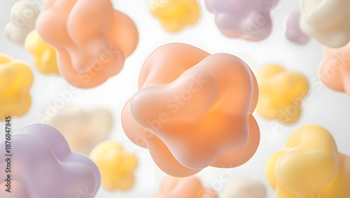 Colorful abstract background with pastel cloud shapes in soft lighting