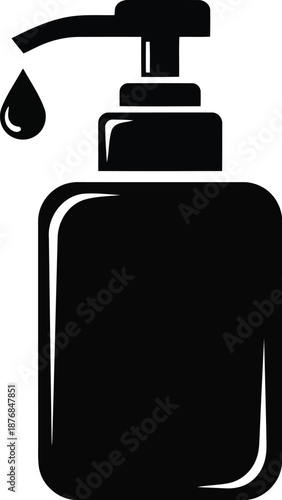 Minimalist liquid soap pump bottle icon with drop symbol for hygiene and hand washing products isolated on white background